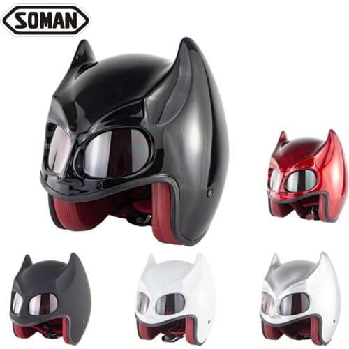 SOMAN Bat Motorcycle Helmet Custom Black Cool Style Full Face Helmet DOT Leather Lining Cosplay Casco Moto Helmet