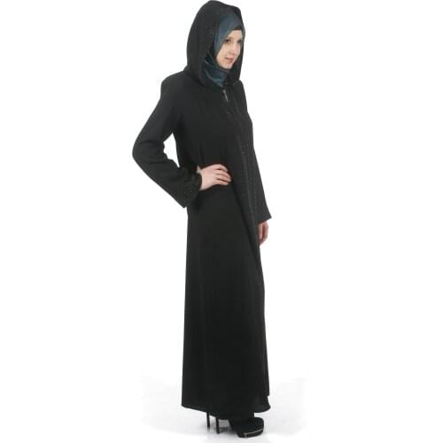 Muslim Kaftan Abaya Hooded Dress Women Eid Dubai Islamic Full Cover Elegant Turkish Stones Clothing Abayas Zippered Silky Reis