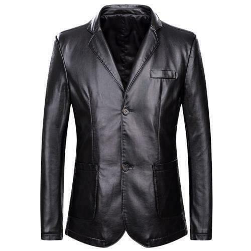 Mens Slim Blazer Business Casual Single Breasted 7XL 6XL Jacket Faux Leather Coat
