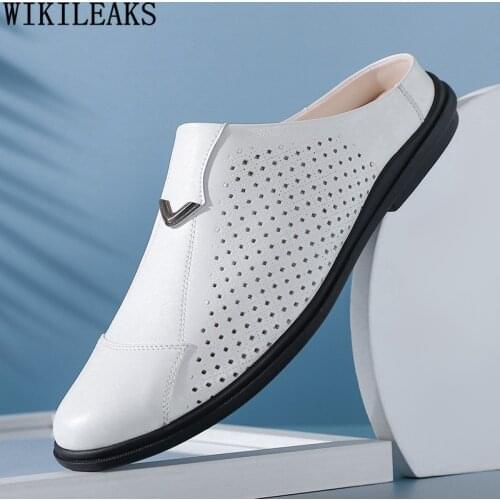 White Leather Casual Shoes Man Mules Brown Slip on Shoes for Men 2021 Designer Black Summer Shoes Men Zapatos Hombre Chaussures