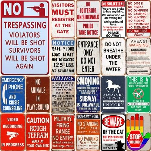 No Trespassing Violators Will Be Shot Vintage Metal Poster No Animal In Playground for Yard Wall Stickers Bar Classic Decoration