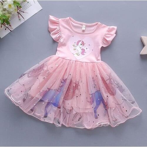 2021 Summer New Unicorn Dresses Princess Girls Dress Cute Cartoon Pony Dress Tutu Baby Girl Clothes Kids Birthday Party Vestidos
