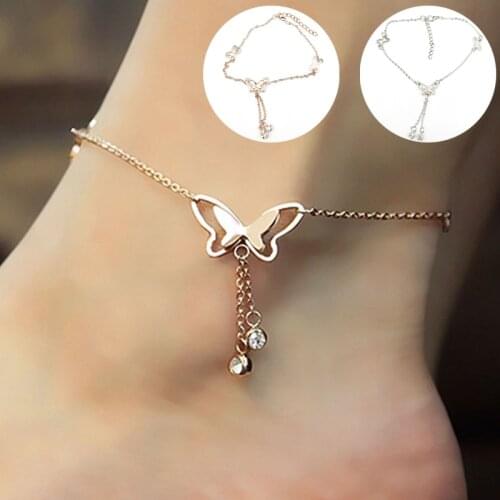 Summer Beach Butterfly Anklet Female Simple Leg Chain Foot Jewelry Rose Gold Silver Color Female Bracelet Jewelry