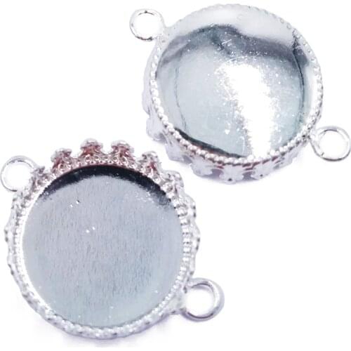 Wholesale Lot 1000Piece Silver Plated Round Blank Pendant Trays 15mm Cabochon Setting Bezel Cups with 2 Connector PT08