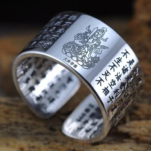 100%S999 pure Silver Ring Blessing Buddha Zodiac Men and women Lovers Opening Ring
