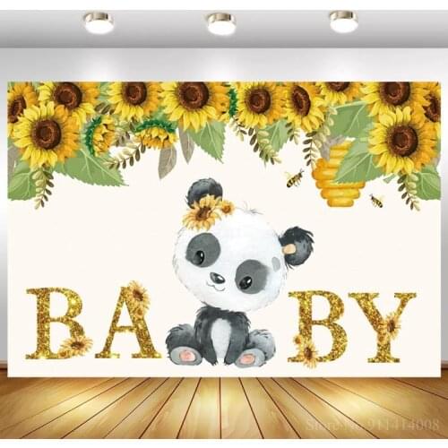 Sunflowers Tassel White Board Photography Backdrops Newborn Baby Shower Cartoon Panda Birthday Party Backdrop Cake Table Decor