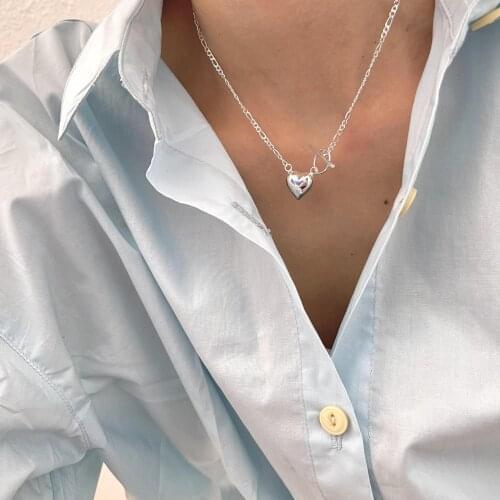 Authentic 925 Sterling silver Cuban Chain Heart Charm pendant "O T" necklace Jewelry C-B789