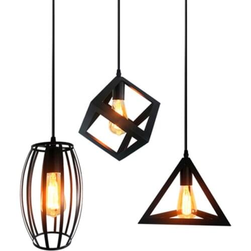 Nordic 3 Heads Foyer Pendant Light Minimalist Iron Cage Pyramid Restaurant Hanging Lamp Retro Industrial Wind Metal Decor Lamp