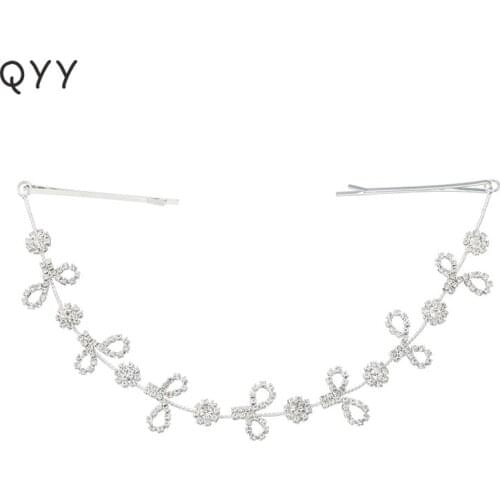 Flower Rhinestone Headband Bridal Wedding Hair Jewelry Accessories Silver Color Headbands for Women Crystal Bride Headpiece