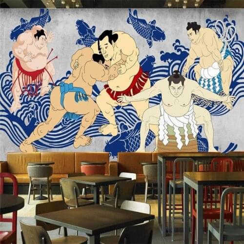 Retro hand-painted Sumo Warrior concrete wall Japanese restaurant mural wall professional production wallpaper mural
