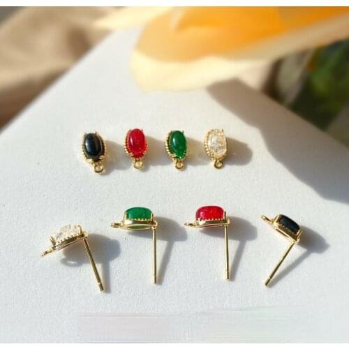 18K gold standard S925 silver needle exquisite small oval earrings DIY earrings earring materials hand-made earrings 2PCS