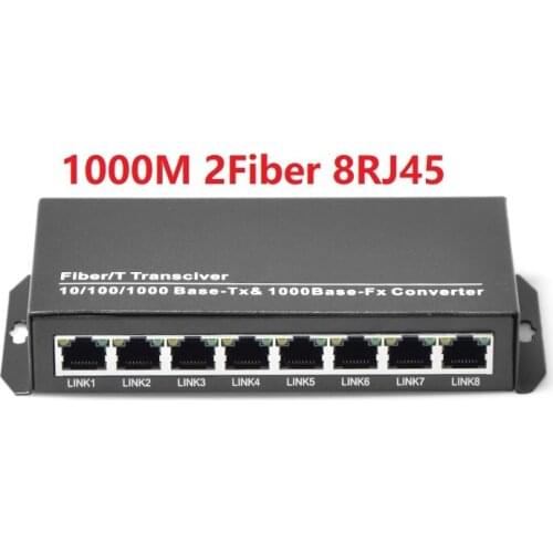 1000M Fiber Optic Transceiver 2 Fiber port 8 RJ45 Ethernet ports Single-Mode Optical Fiber Media Converter Fiber switch