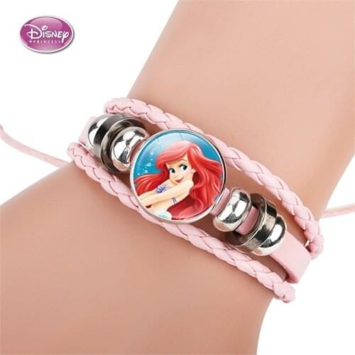 Disney Make Up Jewelry Mermaid Frozen 2 Elsa Anna Princess Cartoon Cowhide Bracelet Figure Toys Lovely Wristand Girl Gifts Toys