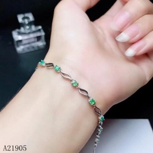 KJJEAXCMY Fine Jewelry 925 Sterling Silver with Natural Emerald Jewels Bracelet Support Test