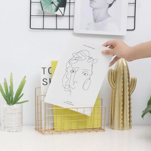 Nordic Style Iron Art Grid Storage Rack Book Holder Three Layer Desktop Magazine Shelf Home Organizer Decoration Gold