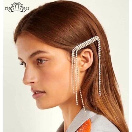 Gold Silver Color Crystals Hair Pins Barrettes for Women Hair Jewelry BlingBliing Tassel Hair Clips Hairwear Wedding Accessories