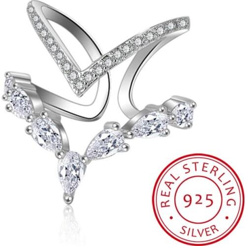 925 Sterling Silver Irregular Double Layer Zirconia Ring For Women Anillos Resizable Rings Bague S-r172
