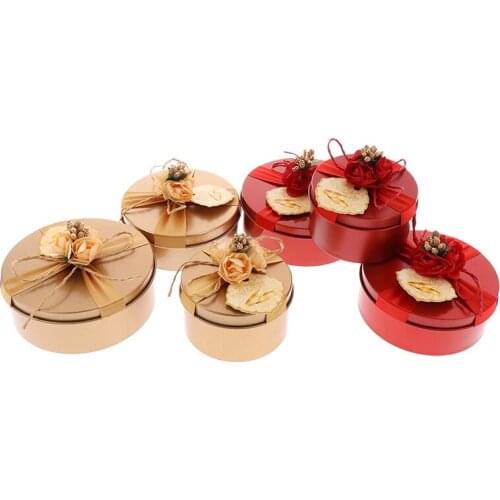 1PC New Round Candy Chocolate Box Wedding Party Favors Tinplate Gift Boxes Red Gold Gift Packaging Birthday Decor Party Supplies