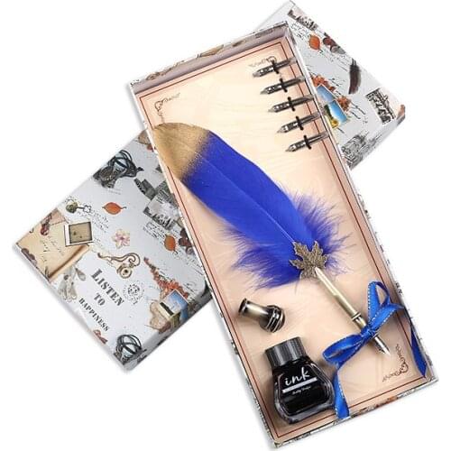 2018 New Vintage European Multicolor Feather Pen ,ink + penholder +Fountain Pen Set Business Gift Office Writing Pen Send 5 Nibs