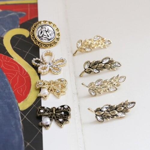 4pcs Vintage wheat inlaid zircon angel round Earrings Fashion Bow stud Earring for Women pearl flower diy jewelry accessories