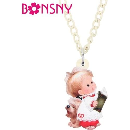 Bonsny Acrylic Christmas Angel Baby Girl Dog Necklace Pendant Chain Choker Decoration Jewelry For Women Girl Teen Gift Accessory