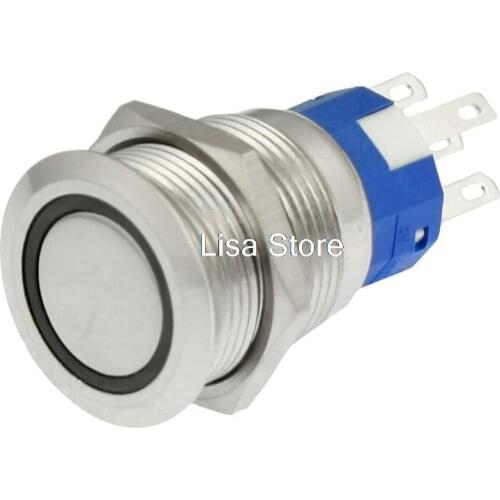 Angel Eye Green LED Light 24V 19mm Latching Stainless Pushbutton Switch SPDT 5P
