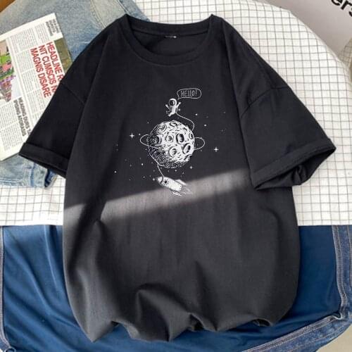 Astronaut Spaceship Lunar Surface Print Men T-Shirt Simplicity Vintage Tshirt Cool Oversized T-Shirts Creativity Casual Man Top