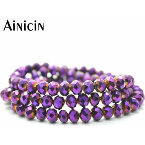 20 Strands Purple Solid Color 4x6mm Faceted Crystal Glass Beads 16'' DIy Jewelry Making Findings