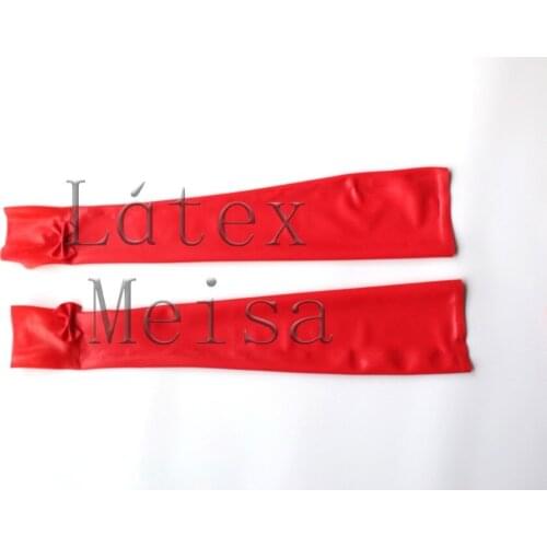 100% natural lingerie no finger Fetish long latex gloves with bowknots in red color for adults