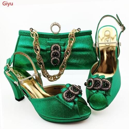 Doershow African Woman Matching Italian Shoe and Bag Set Decorated with Rhinestone Nigerian Women Wedding Shoes and Bag!SJK1-27