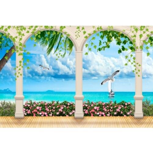 Tropical Sea Flower Arch View Platform Photography Background Baby Child Portrait Photographic Backdrops For Home Photo Studio