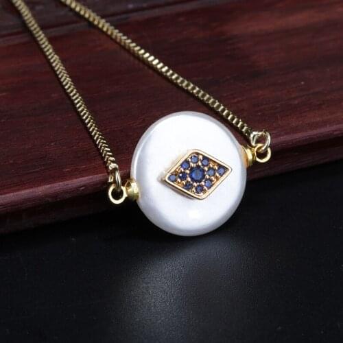 Deep blue cz crystal paved tiny gold evil eye protection charm white pearl bead thin link bracelets for woman hand jewelry