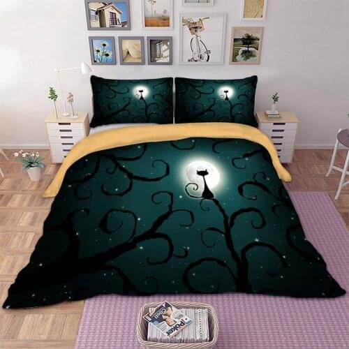 Gothic Black cat style duvet cover set twin Full Queen King Sizes Animal bedding set For comforter polyester bed linens set new