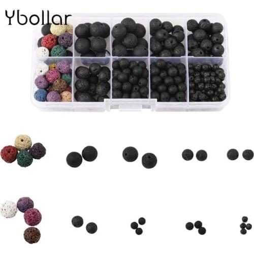 1box 300pcs Lava Stone Round Beads 4mm 6mm 8mm 10mm Natural Stone Beads for Diffuser Locket Necklace/Bracelet Jewelry Making DIY