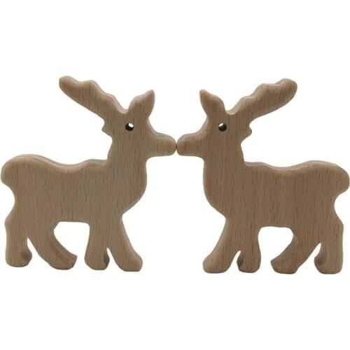 Elk Wooden Teether Pendant Wood Deer Shape Teether Animal Wooden Toy Pacifier Clip Pendant Baby Gym Pendant Teething Toy