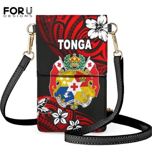 FORUDESIGNS Fashion Pu Leather Phone Bag for Womens Mate Ma'a Tonga Rugby Polynesian Design Ladies Casual Crossobdy Bolsa Mujer