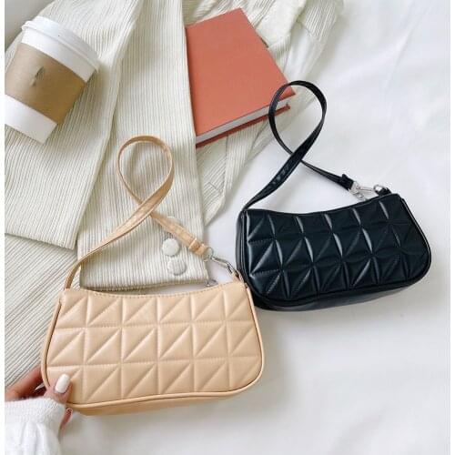 Fashion Women Embossed Geometric PU Leather Checker Pattern Underarm Shoulder Bag Casual Ladies Solid Color Small Handbags Purse