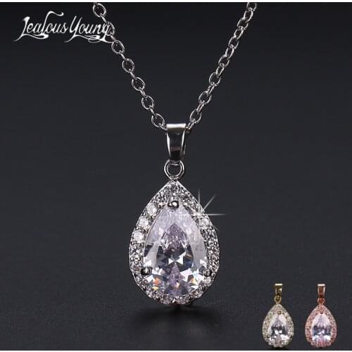 Fashion Zircon Necklaces for Women Silver Color Wedding Pendants Pear Shape Luxury Necklace for Party Jewelry Gifts