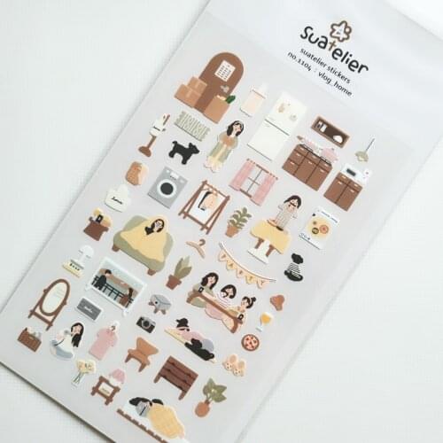 Vlog Home Cute Scrapbooking Sticker Girl At Home Design Planner Sketchbook Decoration Furniture Korean Sonia Die Cutting Craft