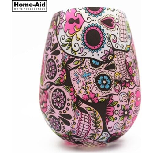 Unbreakable Silicone Wine Glasses BPA-Free Portable Printed Outdoor Wine Cups for Travel Picnic Pool Boat Camping