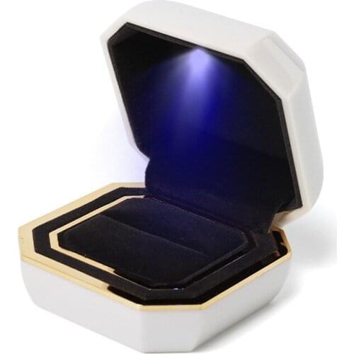 New White Wedding Rings Jewelry Packaging Box With LED Earring Pendent Jewellery Holder For Female Engagement Anniversary Gifts