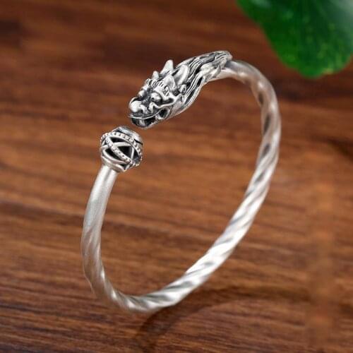 New Domineering Faucet Silver Bracelet Single Dragon Play Bead Female Personality Couple Trendy Male Bracelet Jewelry