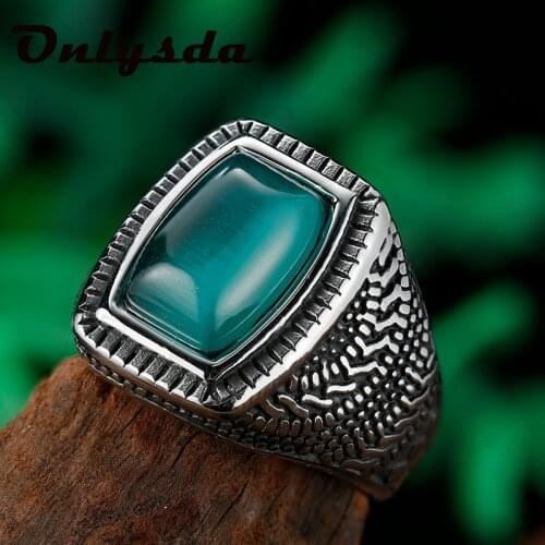 Onlysda Retro Wholesale Retro Jewelry Stone Rings For Men Titanium Steel Inlaid Three Colors Onyx Gemstone Ring Men Gift OSR770
