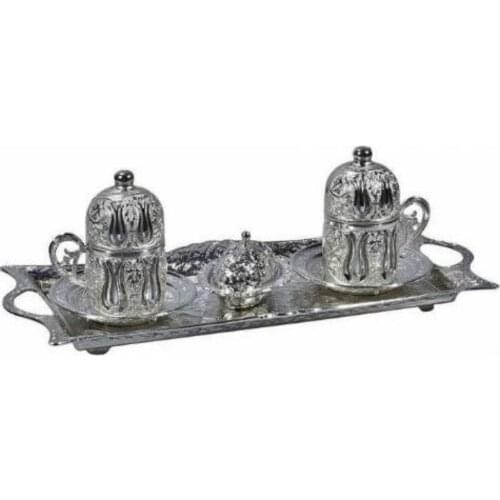 Ottoman Pattern English Coffee Set of 2 Silver or Copper Authentic Patterned Embroidered Decorative Gift Kitchen Accessory