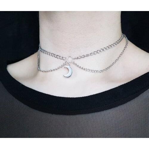 Crescent Chain Necklace / Moon Necklace / Gothic Jewelry / Gothic Necklace