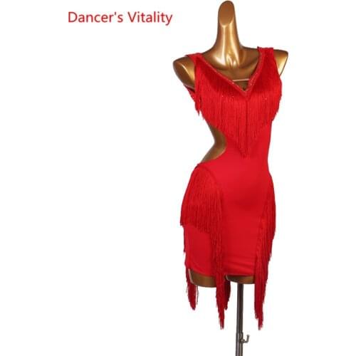 Latin Dance dress Child Adult Custom Halter Dress Performance Clothes Girl Professional Fashion Competition Latin fringes Skirt
