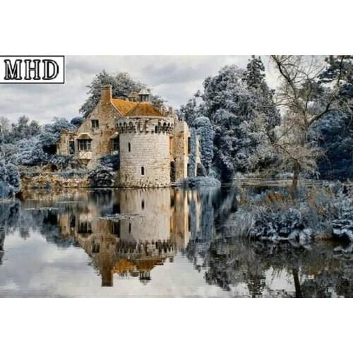 Full square 5d diamond painting cross stitch kit snow mountain castle diy 3d diamond mosaic rhinestone winter landscape artwork