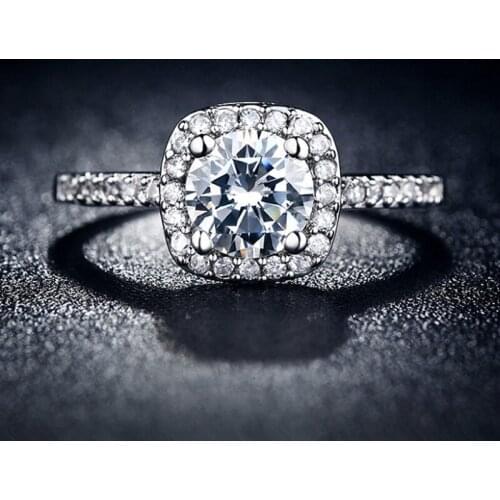 Simple Propose Rings Big Square Cut Rhinestone Crystal Women Wedding Anniversary 925 Sterling Silver Band Ring Jewelry