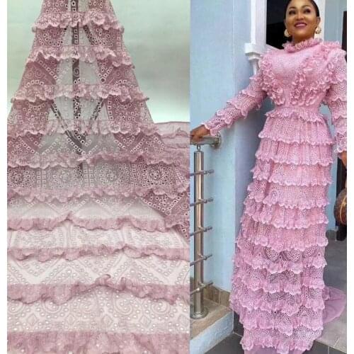 Dusty Pink Nigerian Swiss Voile Lace Switzerland Soft African Swiss Cotton Lace Fabric with Cord Laces for Dress Wedding CD4433