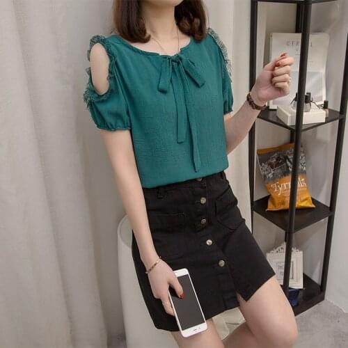 Short-sleeved Shirt Tops Women Summer New Womens 2020 Large Size Fashion Strapless Bowknot Lace Stitching Shirt Women Z960